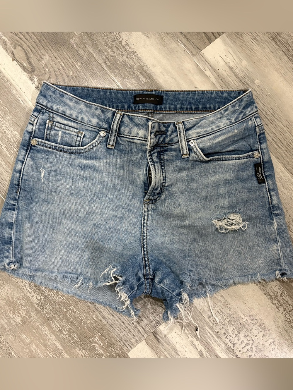 Silver Jeans Faded Light Blue Distressed Denim Cutoff Shorts